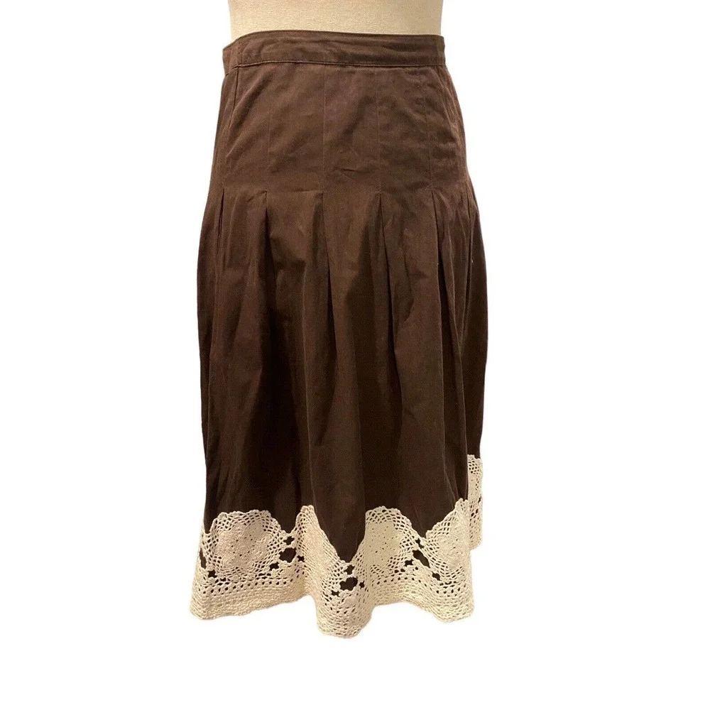 VTG Brown Skirt Crochet Midi Medium CottageCore Twee Demure Fairy Shabby Chic‎